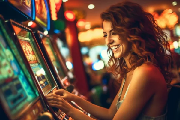 Jugador detrás de una máquina tragamonedas en un casino